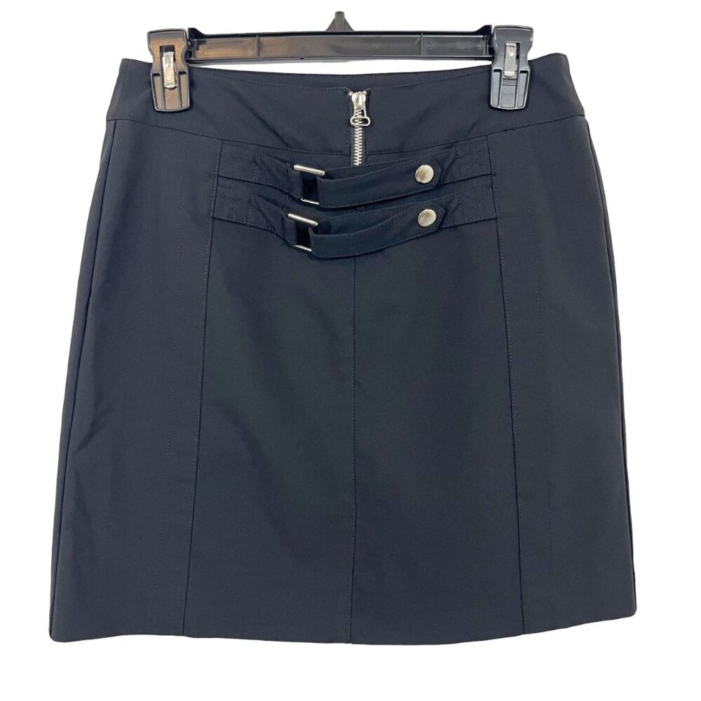 Vintage Cache Y2K Black Buckle‎ Zipper Mini Skirt Goth Going Out - Size 2